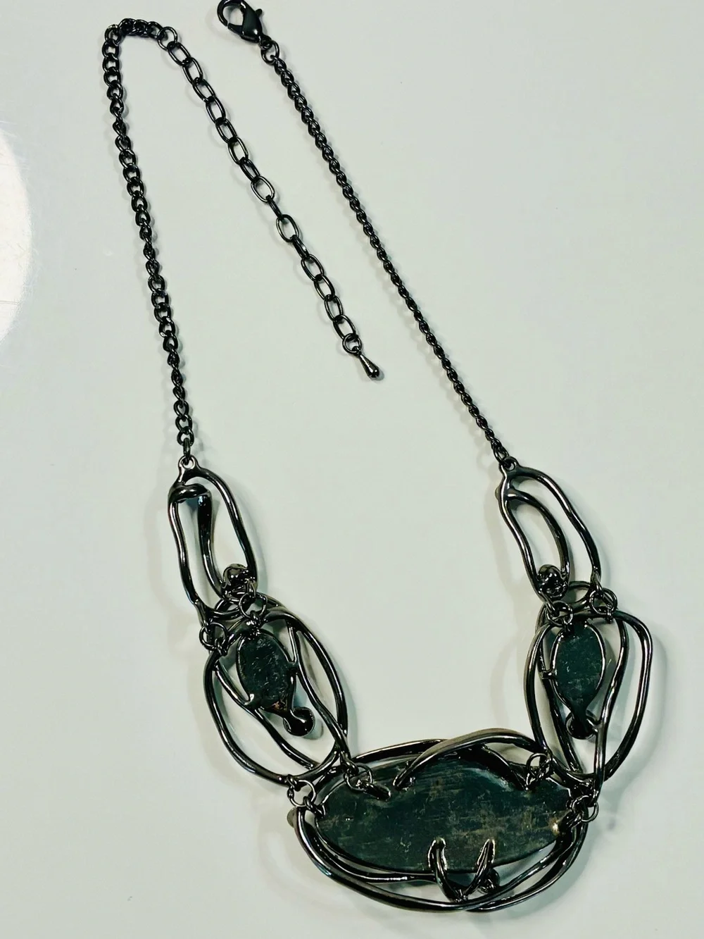 Statement Blue Stone Gunmetal Necklace - Women Jewelry Pre Loved - READ